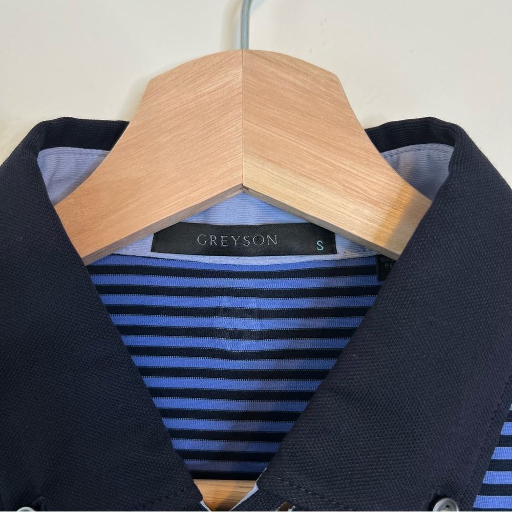 Greyson Striped Navy Blue Polo Shirt Mens Small Golf Preppy - Picture 4 of 8
